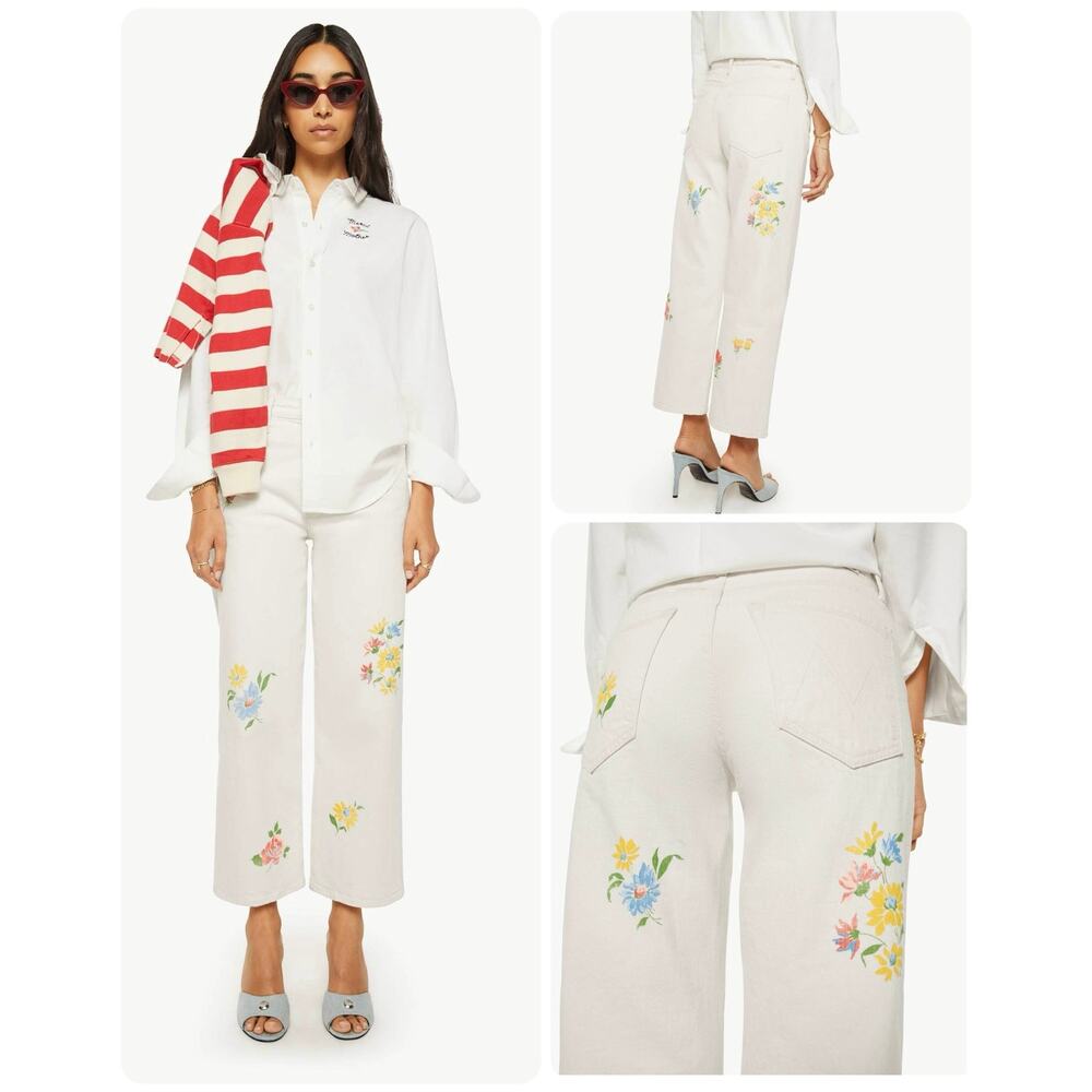 Merci x MOTHER SUPERIOR The Dodger Ankle 29 Straight Leg Floral Jeans NWT